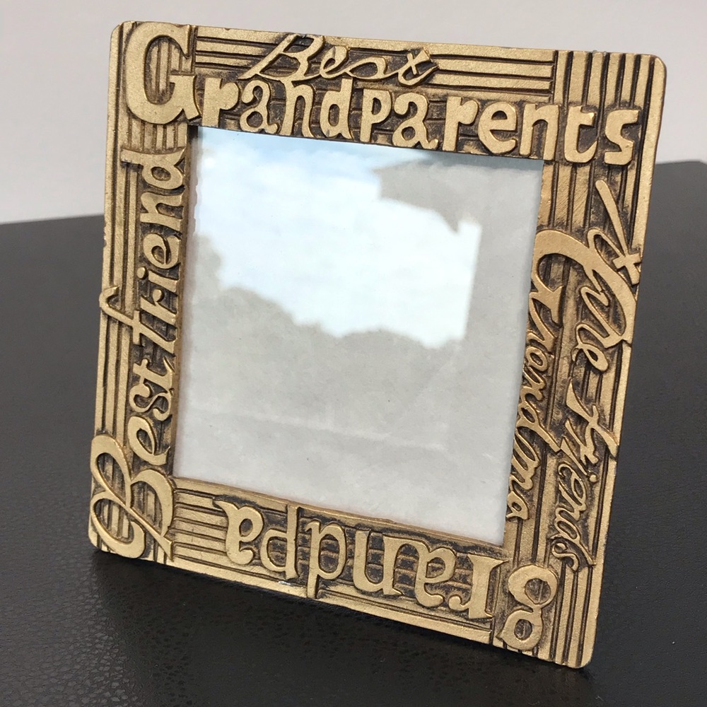 Grandparents Grandchildren Gold Brass Metal Photo Picture Frame 3.5"x 3.5" VTG - Picture 7 of 13